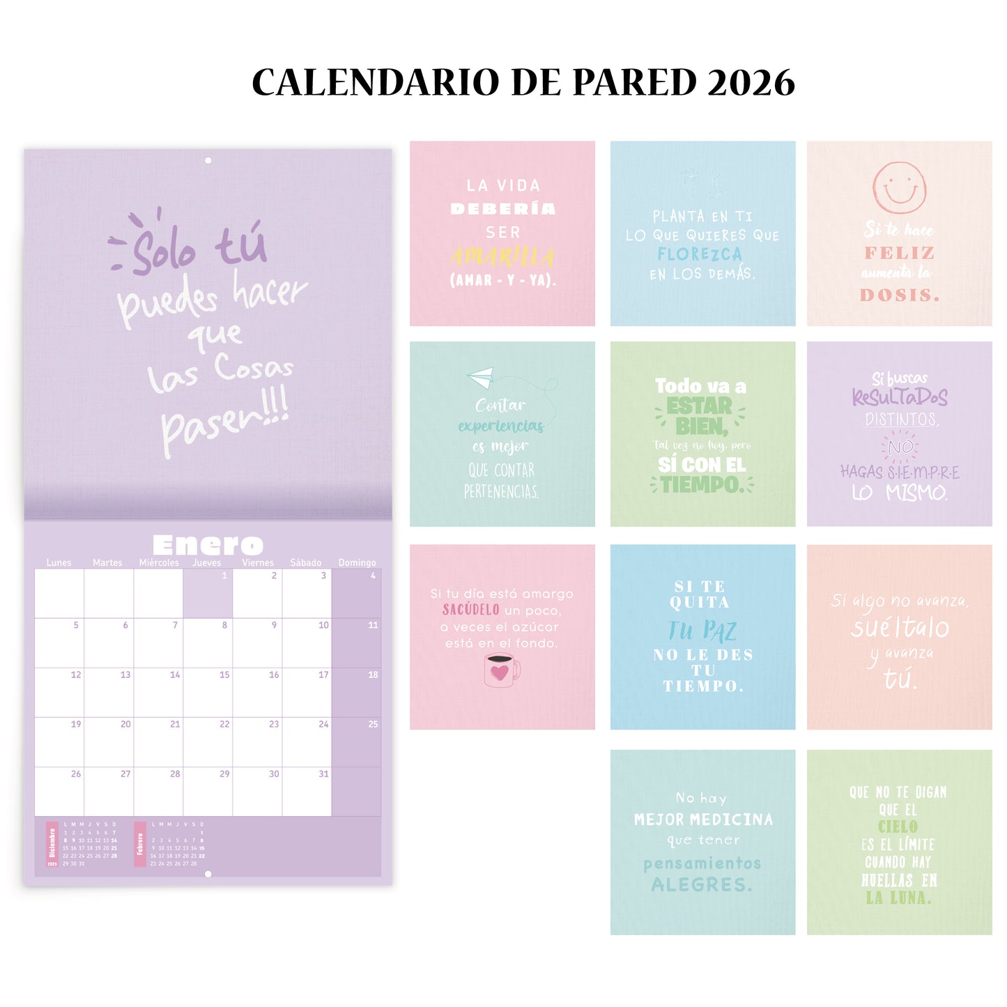 Calendario de Pared 2026 Pastel
