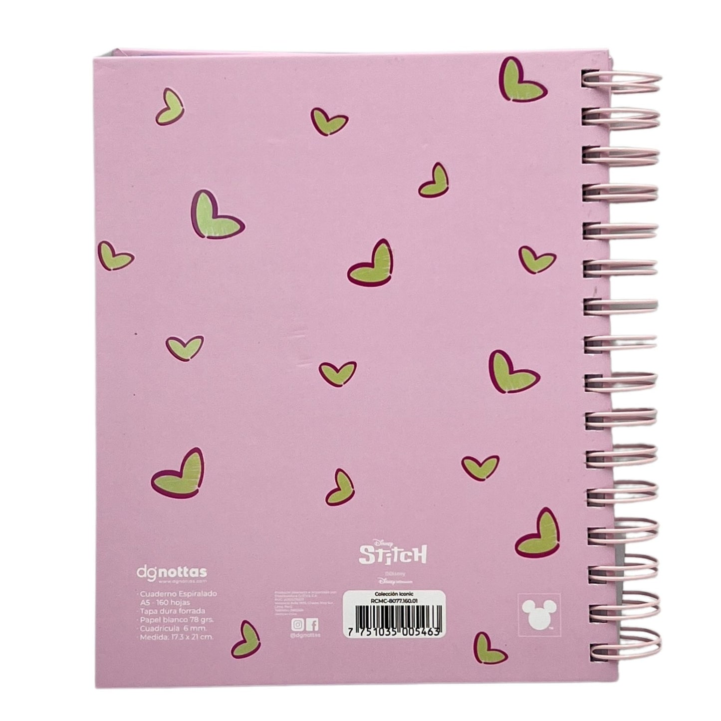 Cuaderno A5 Stitch rosado corazones