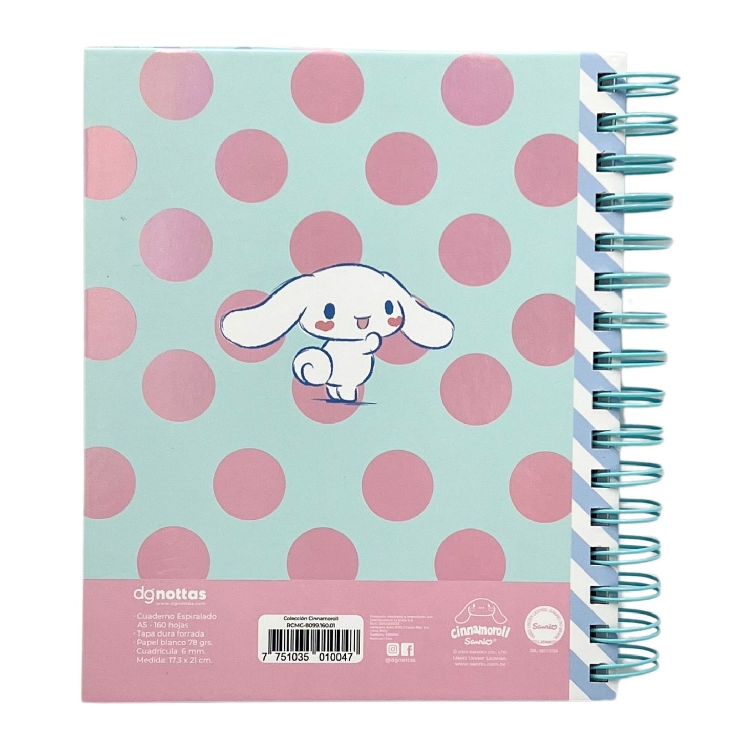 Cuaderno A5 Cinnamoroll modelo 1 rosado y celeste