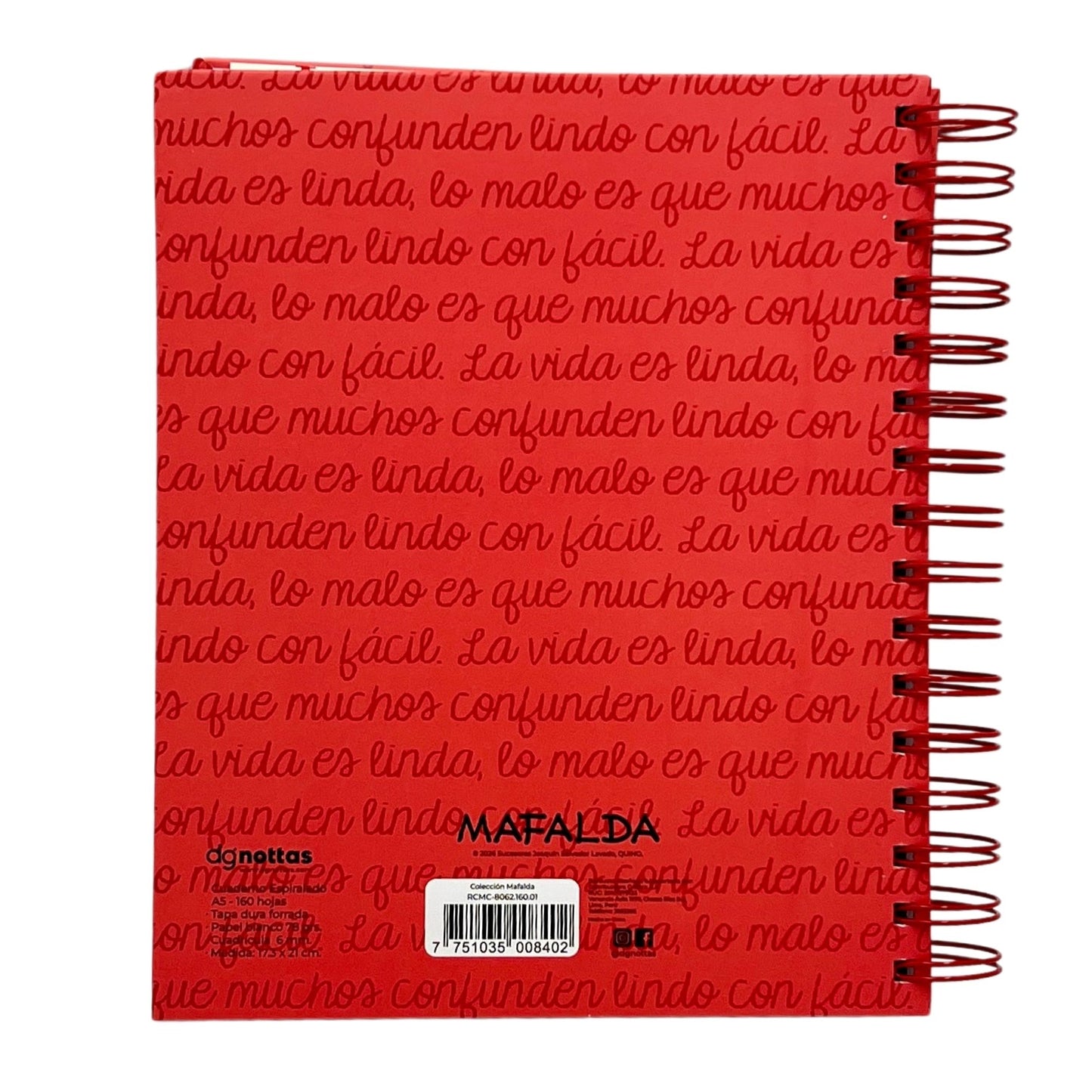 Cuaderno A5 Mafalda rojo