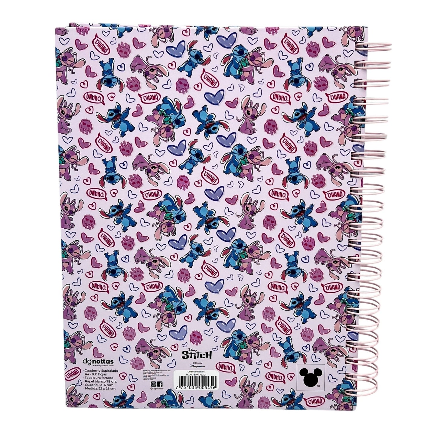 Cuaderno A4 Stitch rosado patron