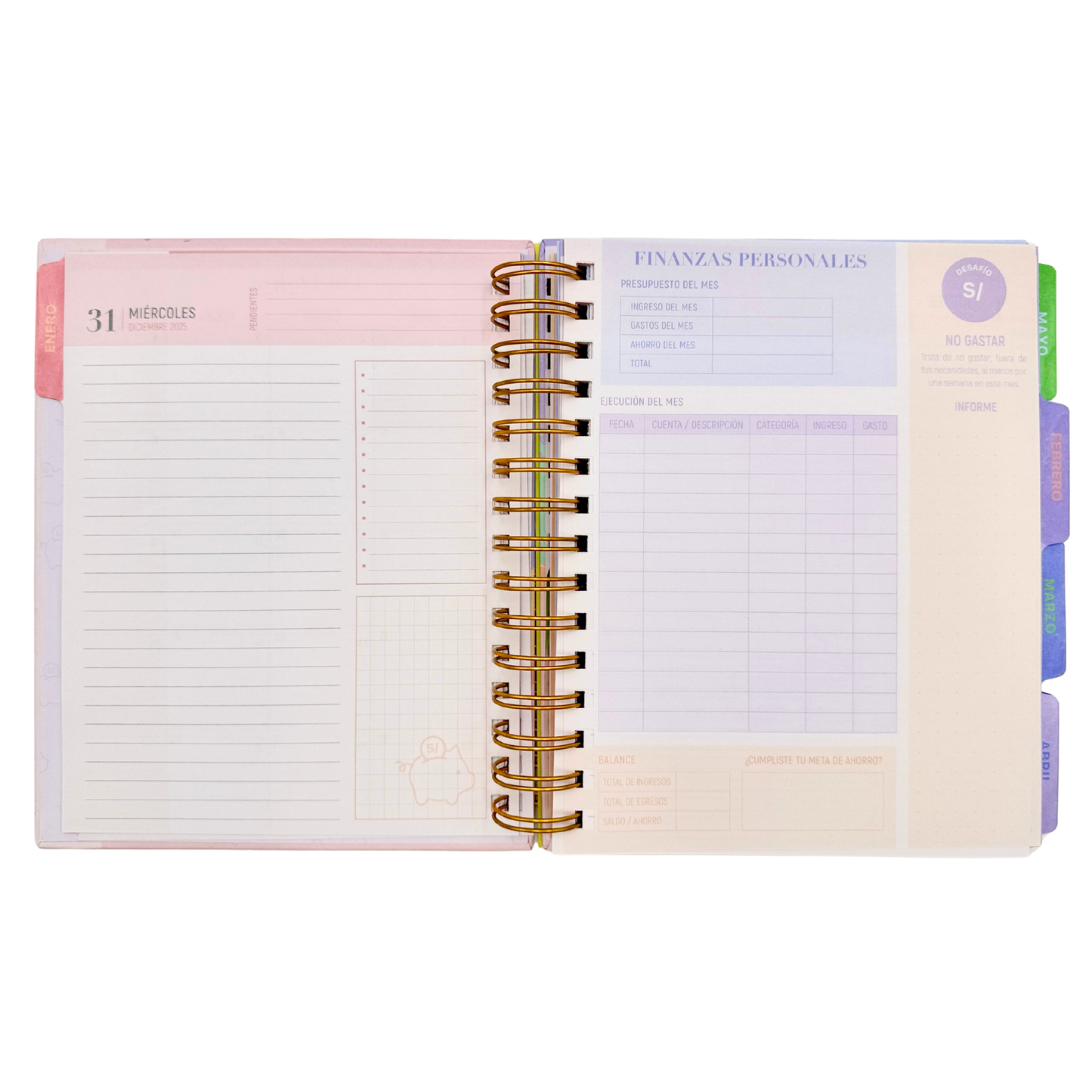 Agenda 2026 Pastel Financiera diaria