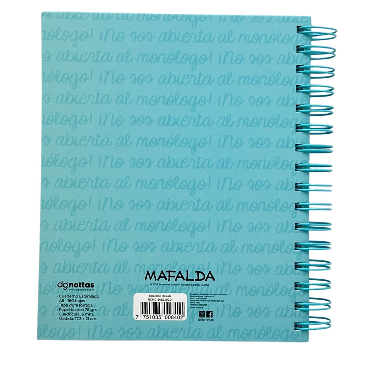 Cuaderno A5 Mafalda celeste